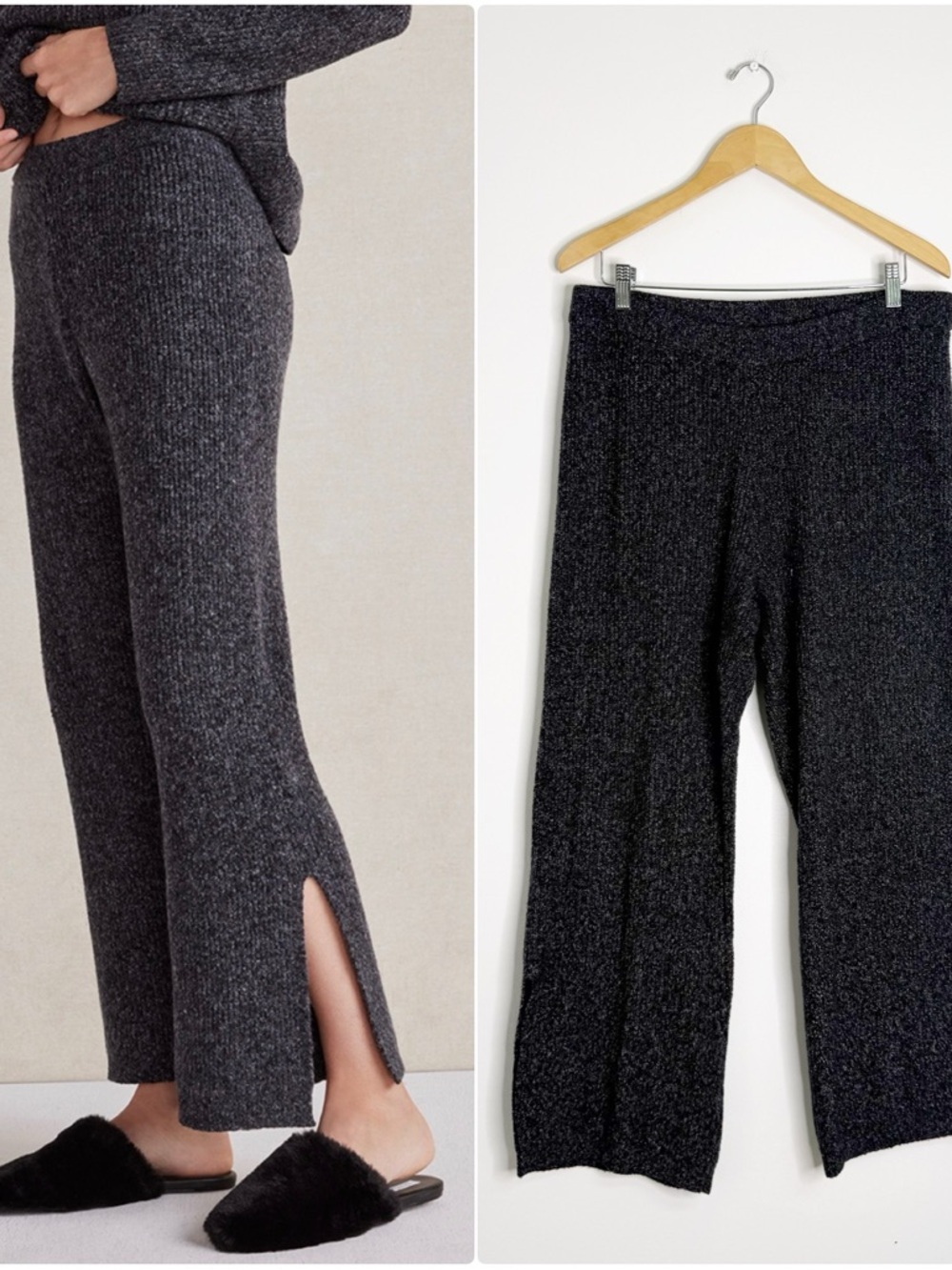 Haven Well Within Knit Lounge Pants XL Gray Marled Wide Leg Cozy